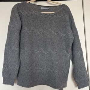 100% Cashmere Chunky Grey Knit Sweater - Wide Neck Cashmere Sweater